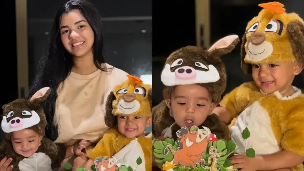 Ary Mirelle celebra mesversário do filho com fantasia de Timão e Pumba