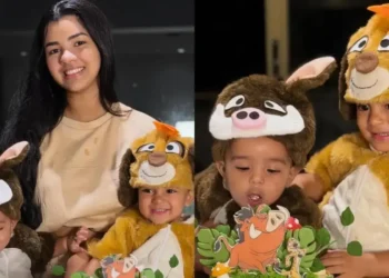 Ary Mirelle celebra mesversário do filho com fantasia de Timão e Pumba