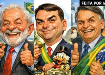IA gera caricaturas associando Lula, Bolsonaro e Flávio a estereótipos polêmicos