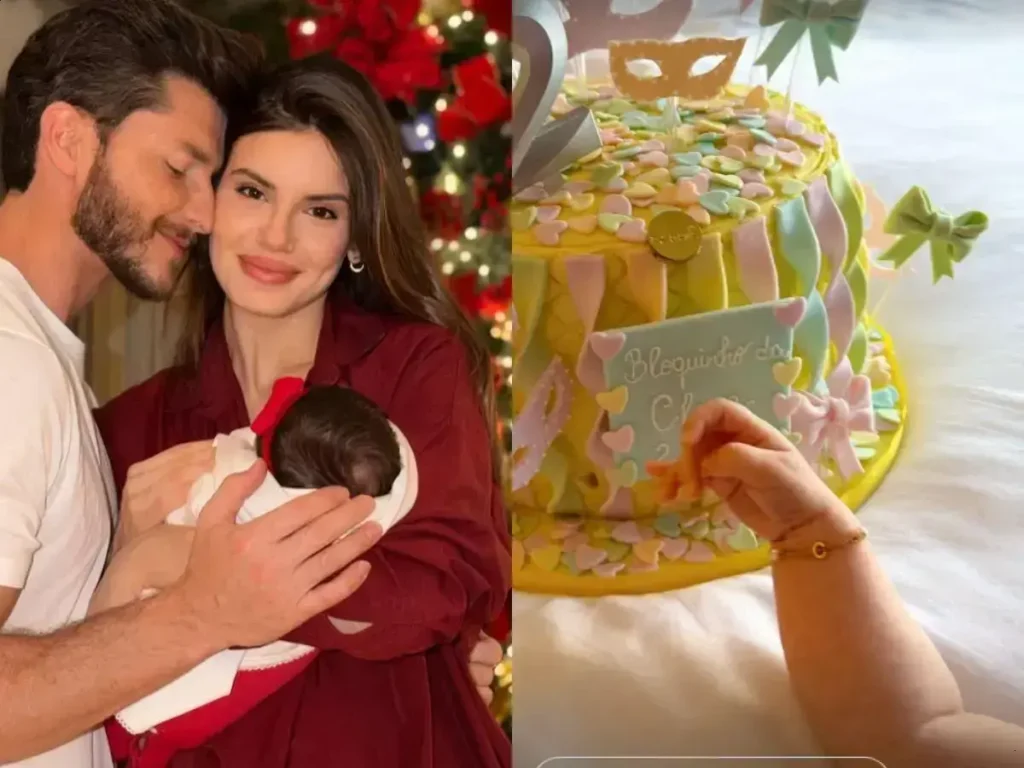 Klebber Toledo e Camila Queiroz celebram 2 meses da filha Clara em clima de Carnaval