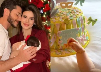 Klebber Toledo e Camila Queiroz celebram 2 meses da filha Clara em clima de Carnaval