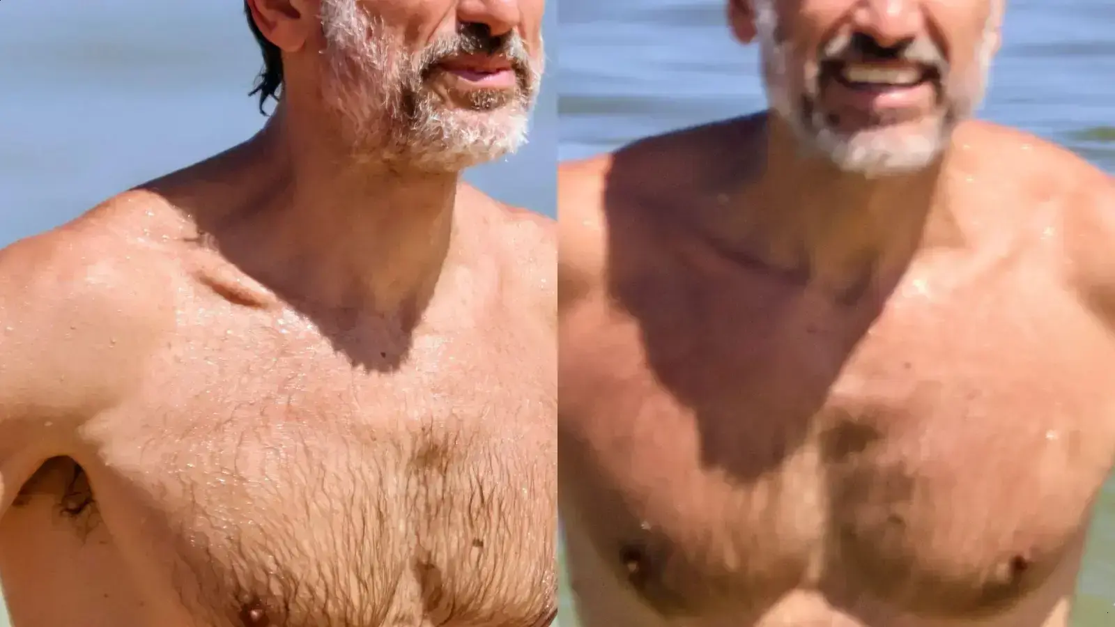 Eriberto Leão exibe boa forma durante dia na praia do Leblon