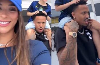 Tainá Militão, grávida, exibe looks para torcer pelo Brasil ao lado de Éder Militão e os filhos com Léo Pereira