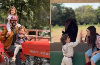 Casal de atores compartilha momentos encantadores com os filhos em fazenda e a alegria do contato com animais