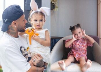 Neymar compartilha foto de Helena fazendo careta igual à dele